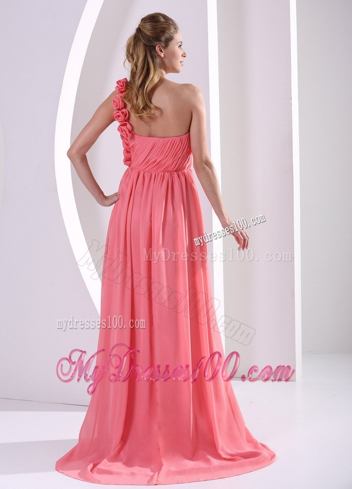 Watermelon Flowers Decorate One Shoulder Prom Dress for Celebrity
