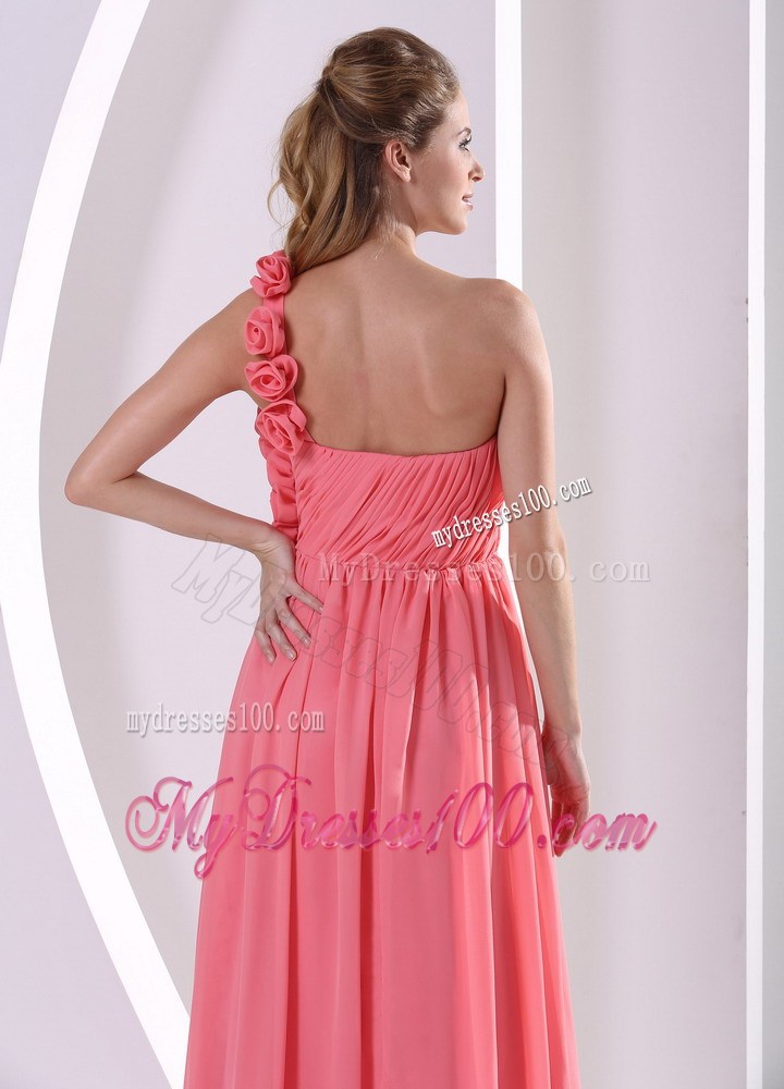 Watermelon Flowers Decorate One Shoulder Prom Dress for Celebrity