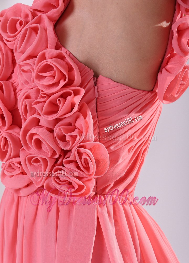 Watermelon Flowers Decorate One Shoulder Prom Dress for Celebrity