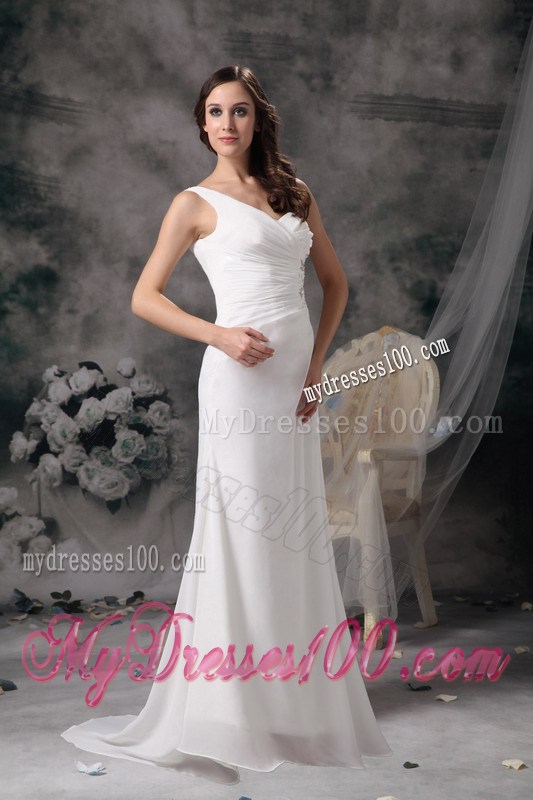 One Shoulder White Prom Dress with Cut out Beaded Straps