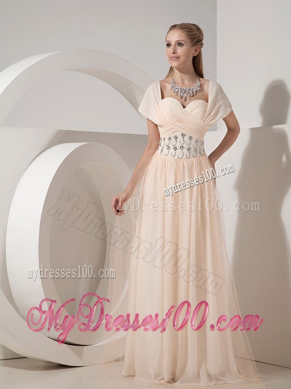 Customize Champagne Column Sweetheart Prom Dress with Cap Sleeves