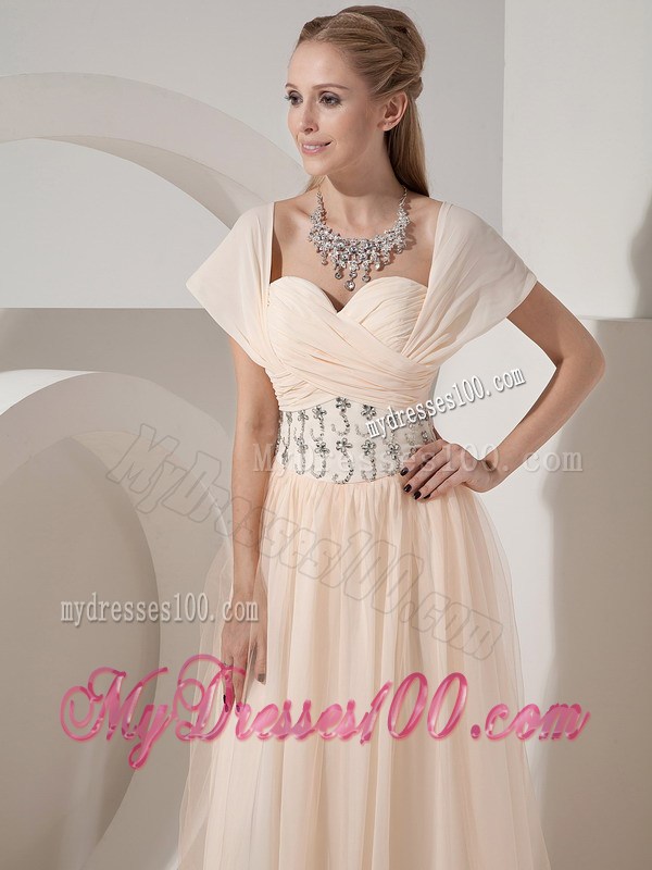 Customize Champagne Column Sweetheart Prom Dress with Cap Sleeves