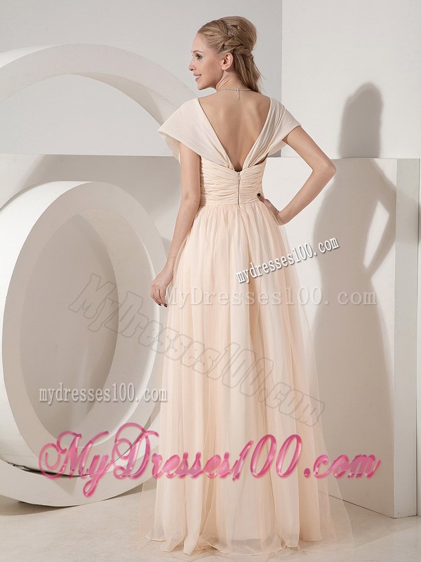 Customize Champagne Column Sweetheart Prom Dress with Cap Sleeves