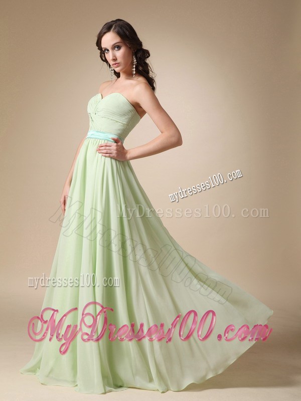 Yellow Green Chiffon Prom Celebrity Dress Empire Style with Belt