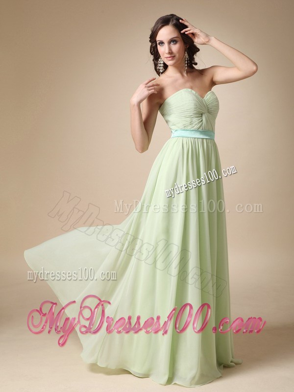Yellow Green Chiffon Prom Celebrity Dress Empire Style with Belt