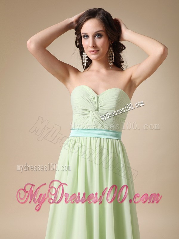 Yellow Green Chiffon Prom Celebrity Dress Empire Style with Belt