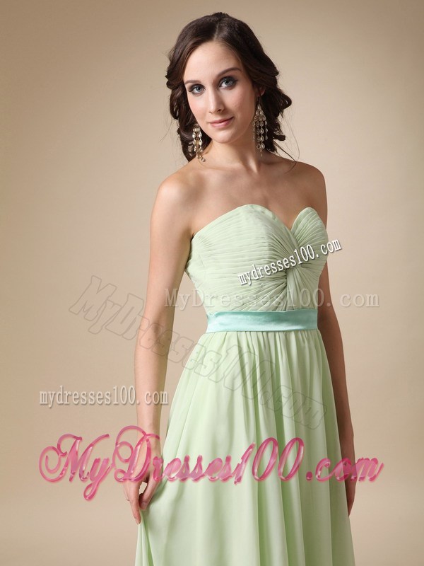 Yellow Green Chiffon Prom Celebrity Dress Empire Style with Belt