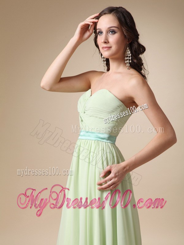 Yellow Green Chiffon Prom Celebrity Dress Empire Style with Belt