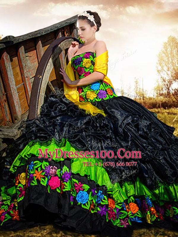 Extravagant Ball Gowns Ball Gown Prom Dress Black Strapless Organza and Taffeta Sleeveless Floor Length Lace Up