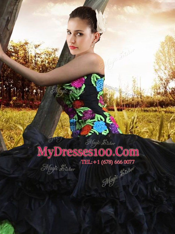 Extravagant Ball Gowns Ball Gown Prom Dress Black Strapless Organza and Taffeta Sleeveless Floor Length Lace Up