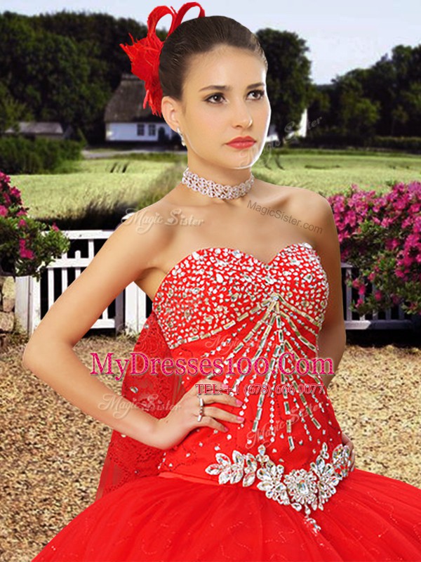 Deluxe Tulle Sleeveless With Train Quinceanera Gowns Watteau Train and Beading and Lace