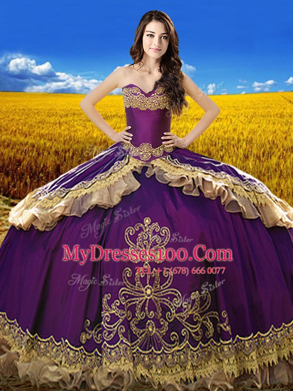 Trendy Purple Lace Up Sweet 16 Dresses Beading and Embroidery Sleeveless Floor Length