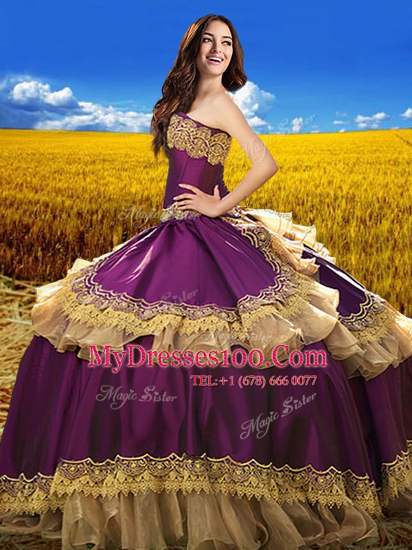 Trendy Purple Lace Up Sweet 16 Dresses Beading and Embroidery Sleeveless Floor Length