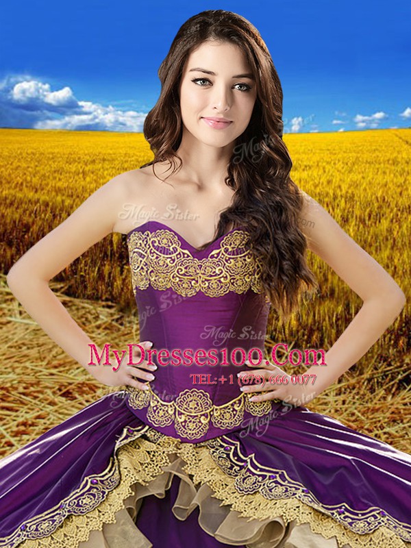 Trendy Purple Lace Up Sweet 16 Dresses Beading and Embroidery Sleeveless Floor Length