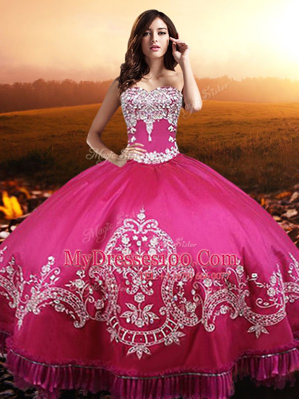 Hot Pink Sweetheart Lace Up Beading and Embroidery Quinceanera Gowns Sleeveless
