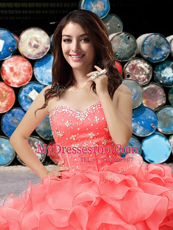 Organza Sleeveless Floor Length 15 Quinceanera Dress and Beading and Ruffles