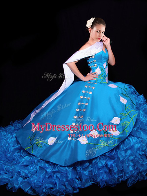 Floor Length Ball Gowns Sleeveless Baby Blue Quinceanera Dress Lace Up