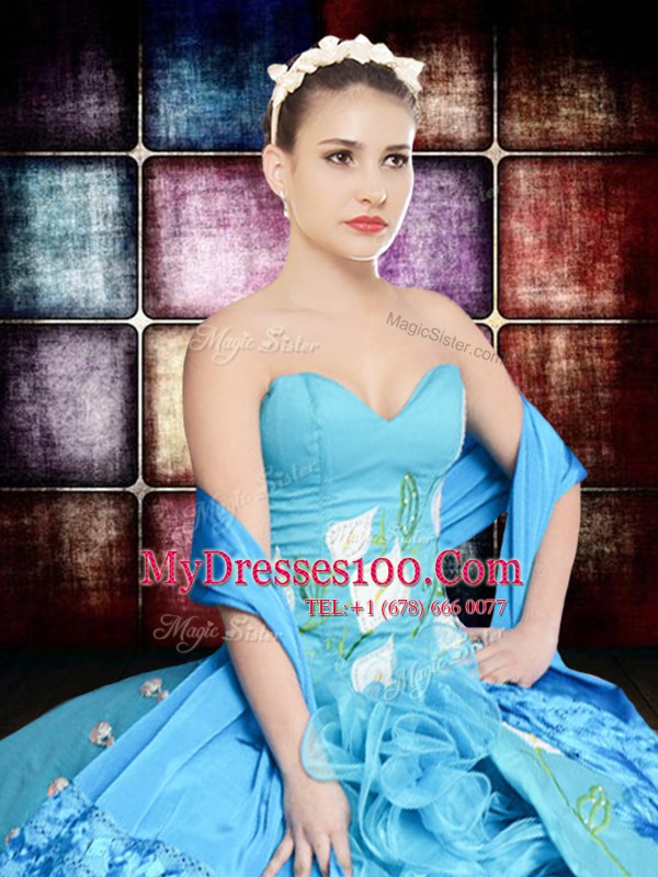 Floor Length Ball Gowns Sleeveless Baby Blue Quinceanera Dress Lace Up