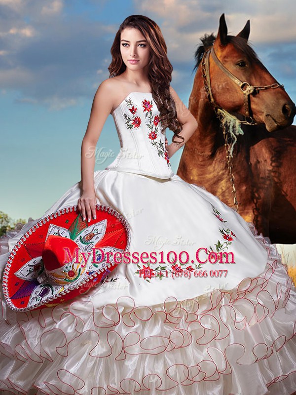 Organza and Taffeta Sleeveless Floor Length Ball Gown Prom Dress and Embroidery and Ruffled Layers