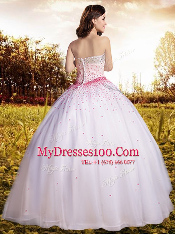 White Lace Up Sweetheart Beading Sweet 16 Dresses Tulle Sleeveless