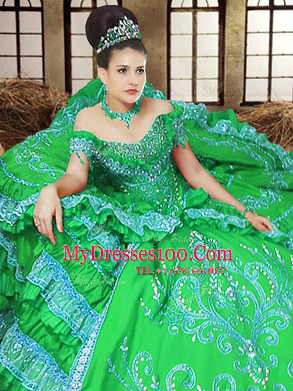 Great Off the Shoulder Embroidery Quince Ball Gowns Lace Up Sleeveless Floor Length