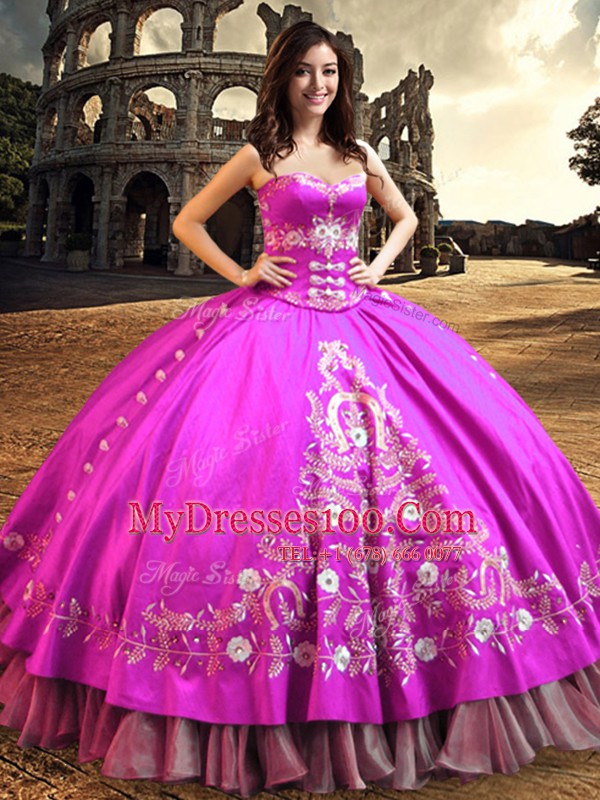 Decent Satin Sleeveless Floor Length Quinceanera Dresses and Embroidery