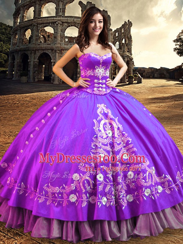 On Sale Ball Gowns Quinceanera Gowns Purple Sweetheart Satin Sleeveless Floor Length Lace Up