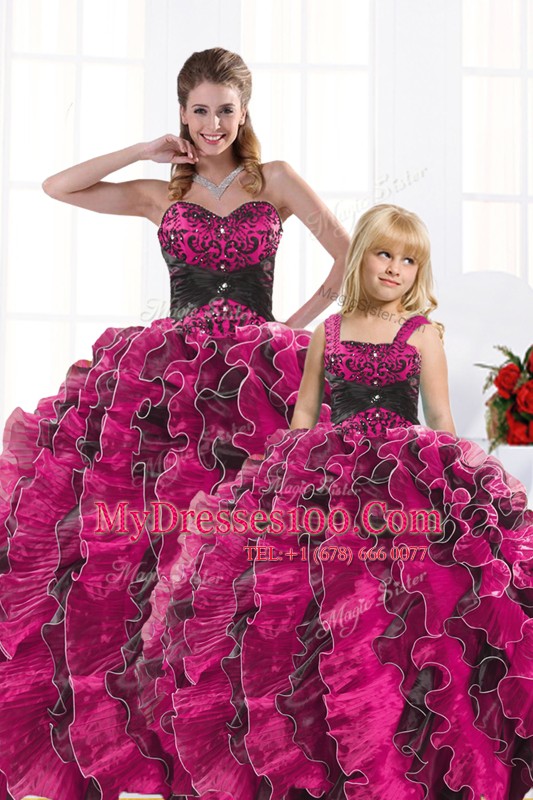 Delicate Sweetheart Sleeveless Organza Vestidos de Quinceanera Beading and Appliques and Ruffles Lace Up