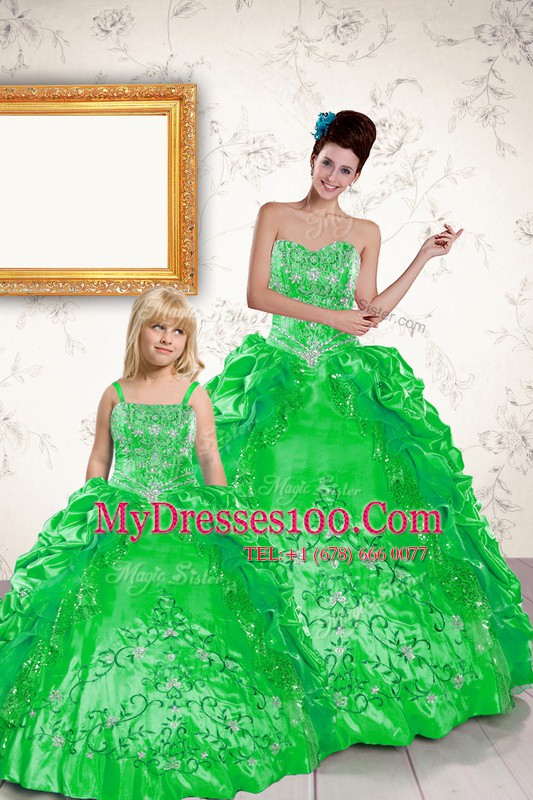 Pick Ups Floor Length Ball Gowns Sleeveless Green Quince Ball Gowns Lace Up