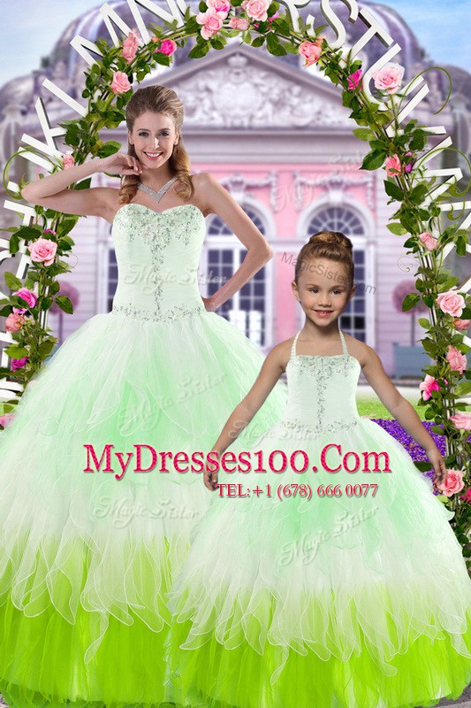 Admirable Multi-color Lace Up Quinceanera Dresses Beading Sleeveless Floor Length