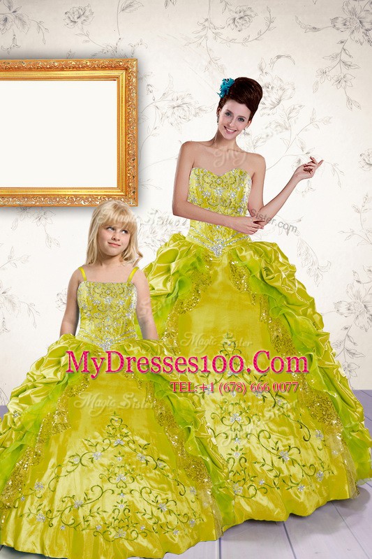 Super Pick Ups Yellow Sleeveless Taffeta Lace Up 15th Birthday Dress for Military Ball and Sweet 16 and Quinceanera