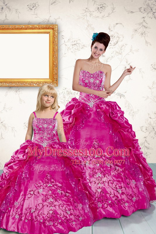 Fuchsia Sweet 16 Dress Military Ball and Sweet 16 and Quinceanera and For with Beading and Appliques and Pick Ups Strapless Sleeveless Lace Up