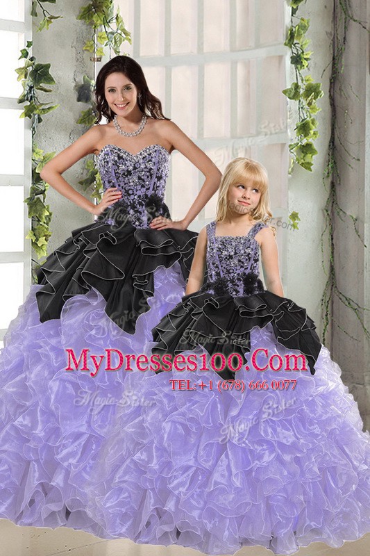 Customized Sleeveless Beading and Ruffles Lace Up Vestidos de Quinceanera