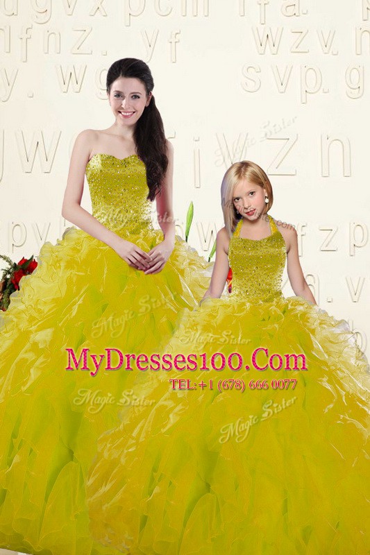 Sleeveless Lace Up Floor Length Beading and Ruffles 15th Birthday Dress