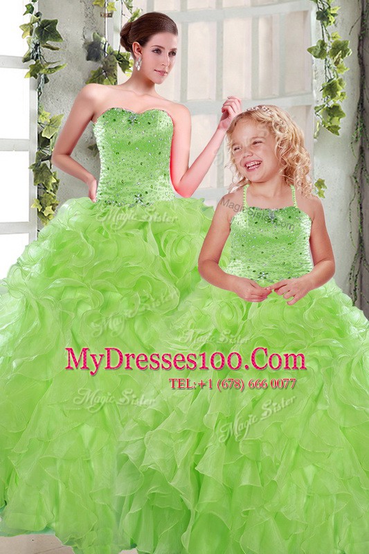 Organza Sleeveless Floor Length Ball Gown Prom Dress and Beading and Ruffles