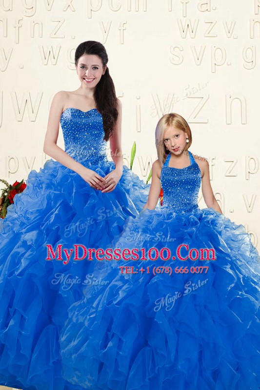 Classical Floor Length Ball Gowns Sleeveless Royal Blue Vestidos de Quinceanera Lace Up