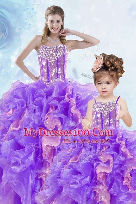 Artistic Multi-color Sweet 16 Quinceanera Dress Military Ball and Sweet 16 and Quinceanera and For with Beading and Ruffles and Sequins Sweetheart Sleeveless Lace Up