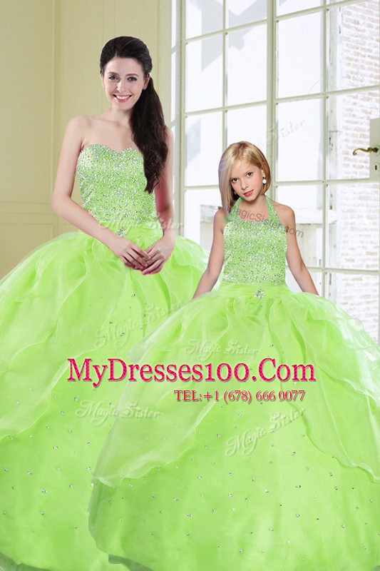 Luxury Lace Up Sweetheart Beading and Sequins Quinceanera Dress Organza Sleeveless
