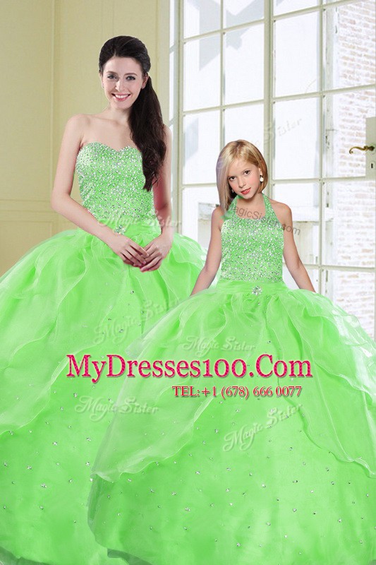 Sequins Floor Length Green Sweet 16 Dresses Sweetheart Sleeveless Lace Up