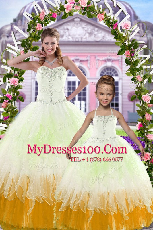 Custom Fit Multi-color Quinceanera Dresses Military Ball and Sweet 16 and Quinceanera and For with Beading and Ruffles Sweetheart Sleeveless Lace Up
