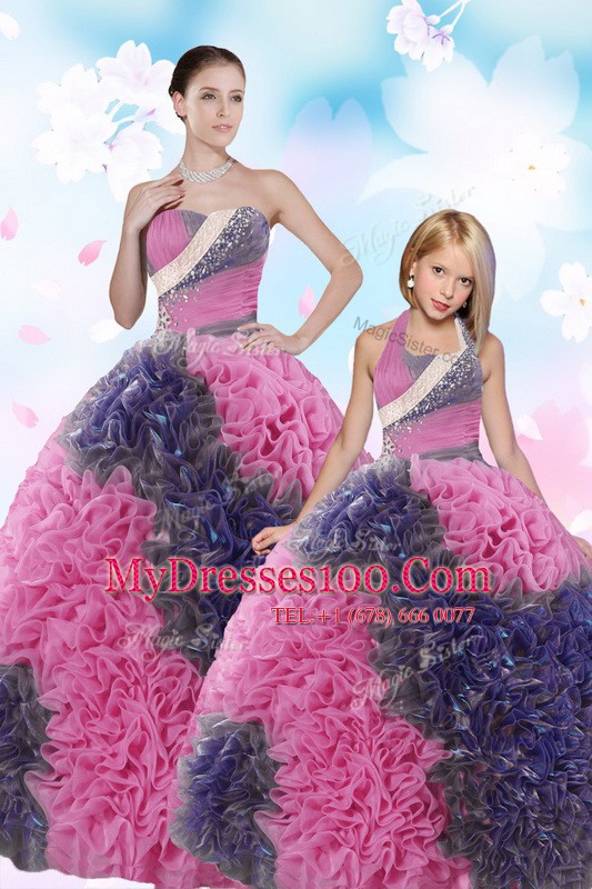 High End Multi-color Sleeveless Sequins and Pick Ups Floor Length 15 Quinceanera Dress
