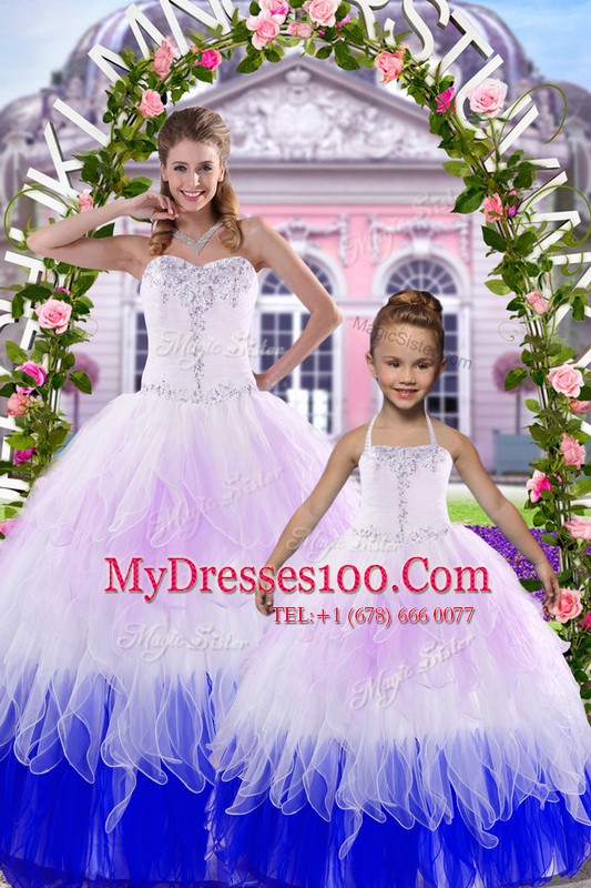 Deluxe Tulle Sweetheart Sleeveless Lace Up Beading Vestidos de Quinceanera in Multi-color