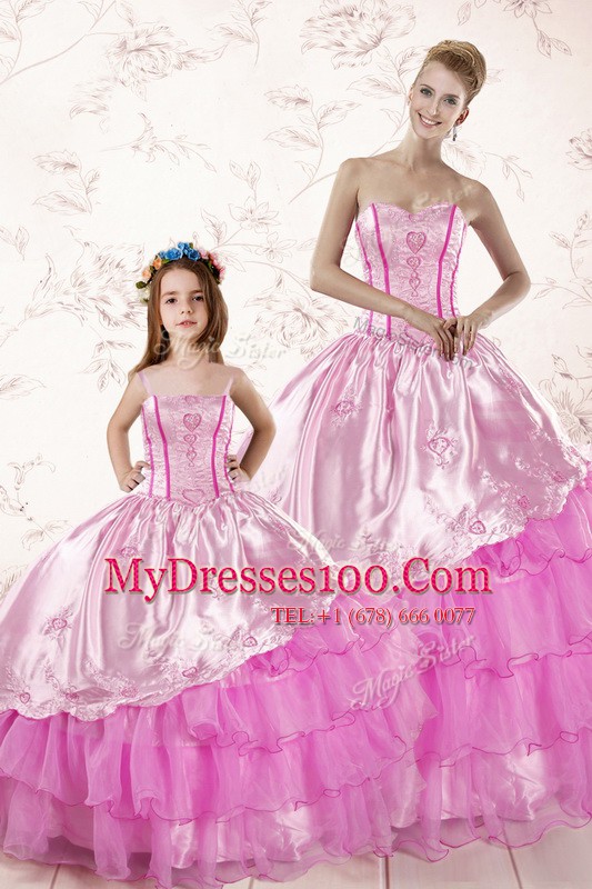 Lilac Lace Up Sweetheart Embroidery and Ruffled Layers Sweet 16 Quinceanera Dress Organza Sleeveless