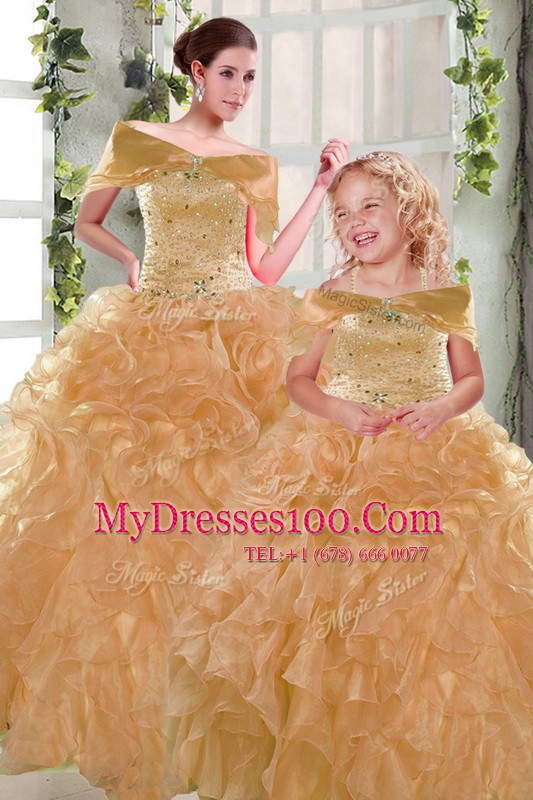 New Arrival Strapless Sleeveless Organza Quinceanera Gown Beading and Ruffles Lace Up