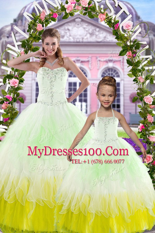 Best Floor Length Multi-color Quinceanera Gown Tulle Sleeveless Beading