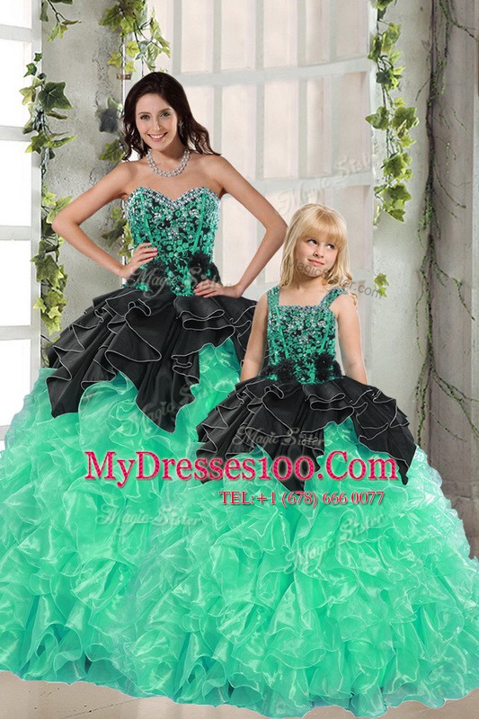 Apple Green Sweetheart Neckline Beading and Ruffles Sweet 16 Dresses Sleeveless Lace Up