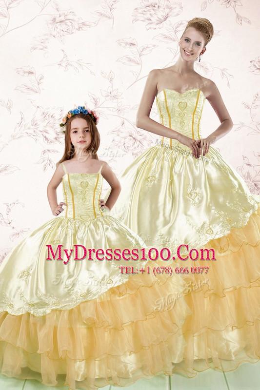 Extravagant Sweetheart Sleeveless Organza Quinceanera Dresses Embroidery and Ruffled Layers Lace Up
