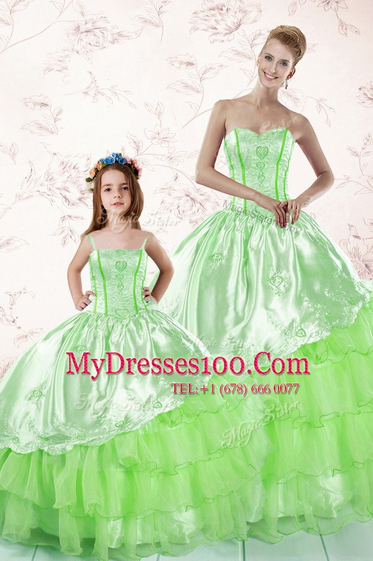 Romantic Ruffled Sleeveless Organza Lace Up Quinceanera Gowns for Military Ball and Sweet 16 and Quinceanera