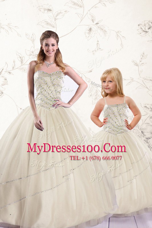 Smart Champagne Sweet 16 Dress Military Ball and Sweet 16 and Quinceanera and For with Beading Sweetheart Sleeveless Lace Up