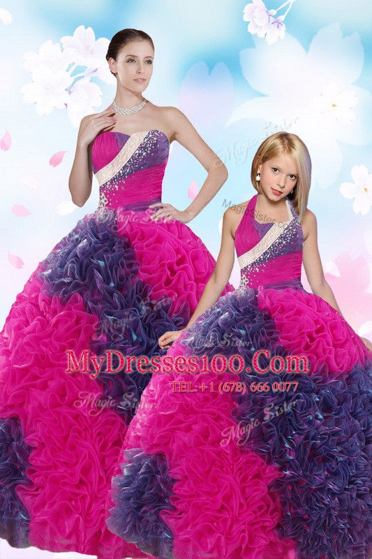 Inexpensive Multi-color Sleeveless Sequins and Pick Ups Floor Length 15th Birthday Dress